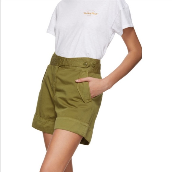 Rag & Bone Shorts Mandy Cotton Khaki Shorts High Rise Rolled Cuffs Military - Picture 2 of 10
